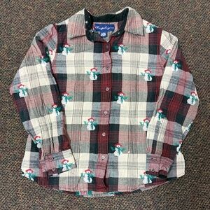 Vintage 90s Snowman Embroidered Flannel Shirt M